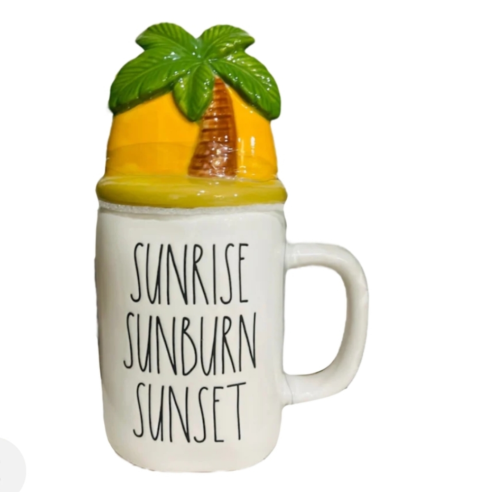 New Rae Dunn Sunrise Sunburn Sunset Mug with Topper